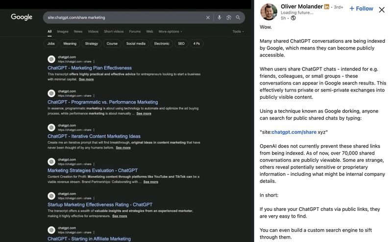 Chats being indexed on google